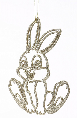 Подвеска Зайчик попрыгунчик золотистая присыпка 12 см золотистый