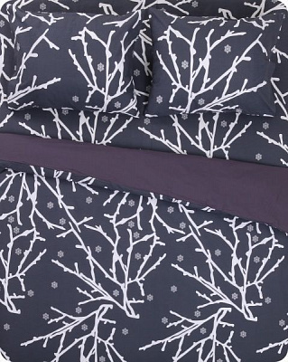 Комплект постельного белья Веточка 2 евро серый с рисунком Rigel 