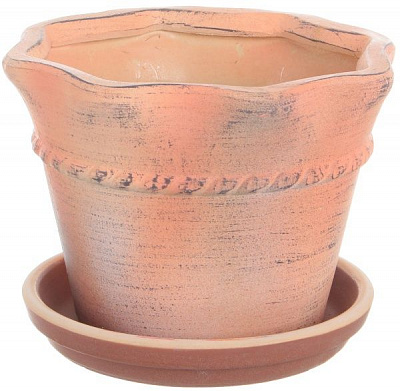 Горщик Viet Thanh Ceramic з блюдцем торбинка 22х14 см VT.9811-2 фігурний коричневий