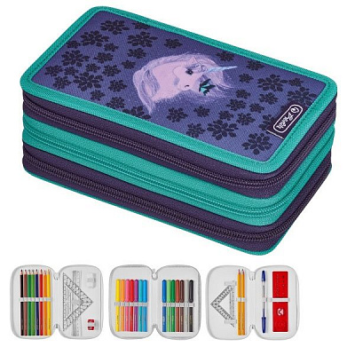 Пенал школьный 31 предмет Triple Mystique 50033034 Herlitz голубой с рисунком