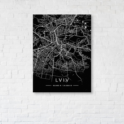 Постер Lviv Black Map 50x65 см Brushme