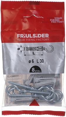 Дюбель універсальний із C-гаком 6x30 мм 8 шт. Friulsider