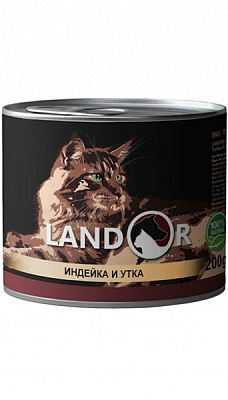 Консерва для дорослих котів LANDOR Adult Індичка та качка 200 г