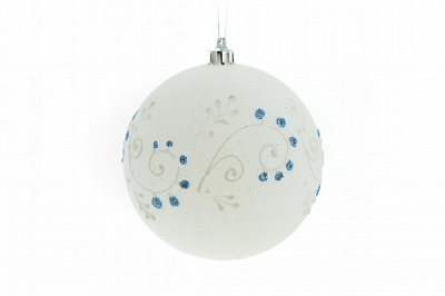 Шар новогодний Орнамент белый с голубым