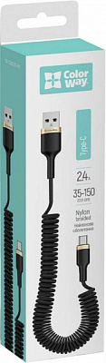 Кабель ColorWay USB - Type-C (spiral) 2.4А 1,5 м black (CW-CBUC051-BK) 