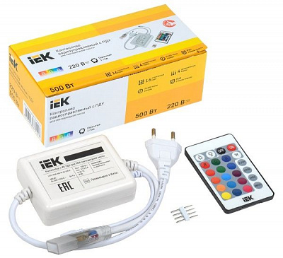 Контроллер IEK 220 В 500 Вт IP20 с пультом ДУ ИК 3 канала 3А LSC1-RGB-500-IR-20-220-B