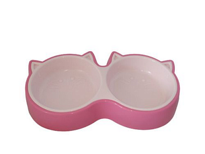 Миска двойная AnimAll для котов L 2х350 мл P974 розовая