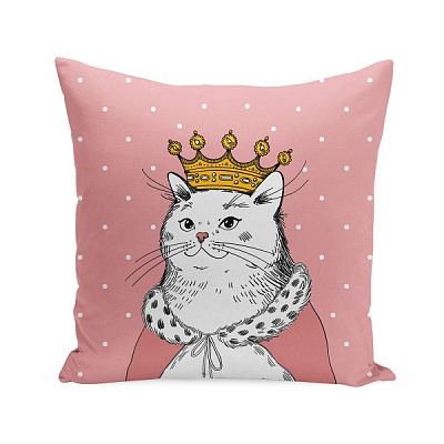 Подушка декоративная Кошка в короне 38x38 см розовый с принтом Orner 