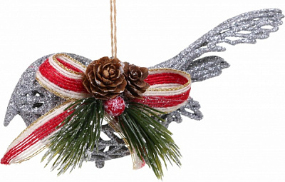 Декоративная подвеска Птичка с декором 15 см HFF206S серебряный