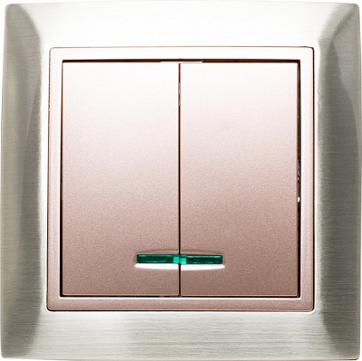 Выключатель двухклавишный LXL Tesla TLXL3503A с подсветкой бронзовый 3503A champagne