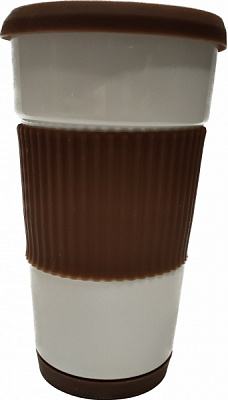 Чашка с крышкой 400 мл бело-коричневая IO-400MUG Banquet