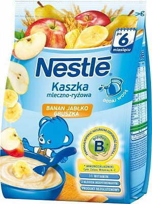 Каша молочная Nestle от 6 месяцев рисова з бананом, яблуком та грушею 7613031556786 230 г 