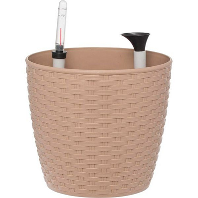 Горшок пластиковый Алеана Ротанг круглый 4,1л кремовый 