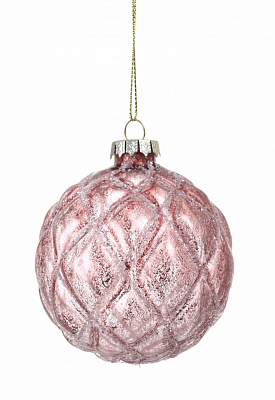 Шар стеклянный в серебряный ромбик 2 ассортимент d 80 мм розовый