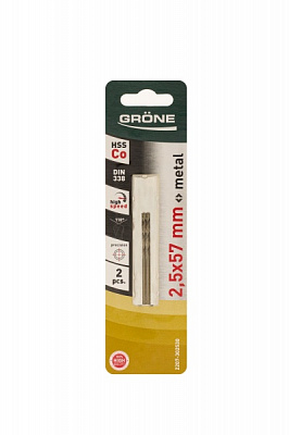 Сверло по металлу Grone 2,5x57 мм HSS-Co 2 шт. 2207-302530
