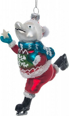 Елочная игрушка Медвежонок красный 12 см 