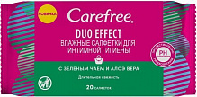 Влажные салфетки для интимной гигиены Carefree Duo Effect с зеленым чаем и алоэ вера 20 шт.