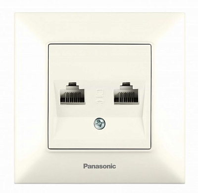 Розетка комп'ютерна + телефонна Panasonic Arkedia Slim RJ45 CAT5e + телефон RJ11 CAT3 кремовий 480200240