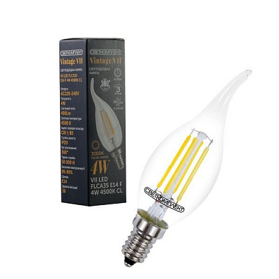 Лампа світлодіодна Светкомплект FIL VII CA35 4 Вт E14 3000 К 220 В прозора