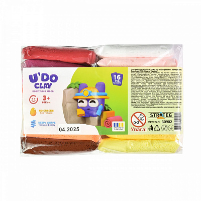 Воздушная лепка Strateg U'DO Clay 16 цветов 41059