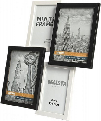 Мультирамка Velista на 4 фото 15W-bw 10x15/13х18 см черно-белый 