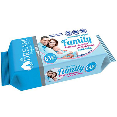 Салфетка влажная Аir Dream Family с алоэ вера 63 шт.
