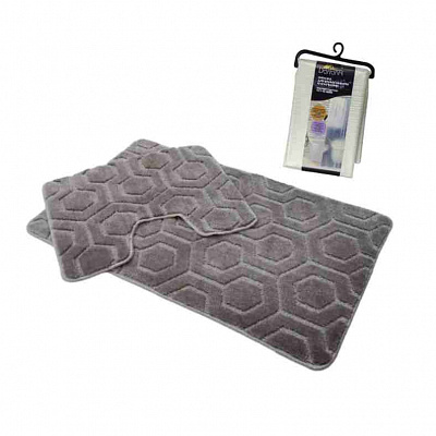 Набір килимків Dariana Standard 60х100+60х50 см сірий соти + фіранка PEVA