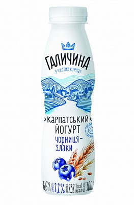 Йогурт Галичина Чорниця-злаки 2,2% 300 г