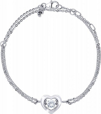 Браслет на цепочке UMa&UMi Сердце малое с танцующим бесцветным камнем