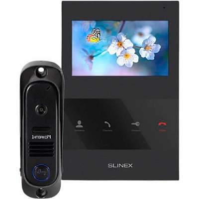 Комплект видеодомофона Slinex SQ-04 черный + панель Intercom IM-10 черный