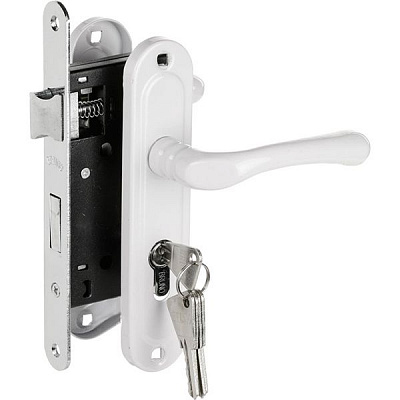 Замок врізний з ручками 528 PZ 55 мм білий