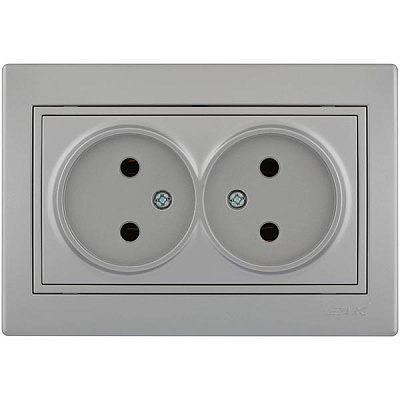 Розетка подвійна без заземлення Lezard Mira 16 А 250 В без шторок сірий 701-1010-128B