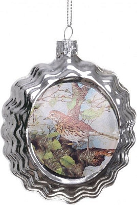 Елочная игрушка Медальон стеклянный Птичка 10 см 