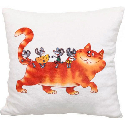 Подушка декоративна Кіт та миші на спині 28x28 см бежевий СЕЛЕНА
