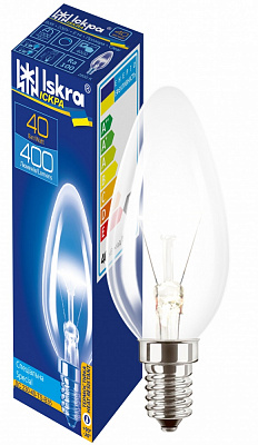 Лампа накаливания Іскра B35 40 Вт E14 230 В прозрачная (Iskra ДС 230-40-ТS-В35 Е14*100)