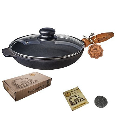 Сковорода чавунна 26x4 см зі скляною кришкою Т303С3 Maysternya