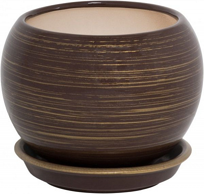 Горшок керамический Ориана-Запорожкерамика Шар глянец шоколадный-золотой круглый 1,4л темный шоколад/золотой (037-2-135) 