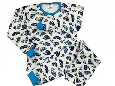 Пижама детская для мальчиков Моя планета Машинки р.110–116 белый с голубым Пж300-5 