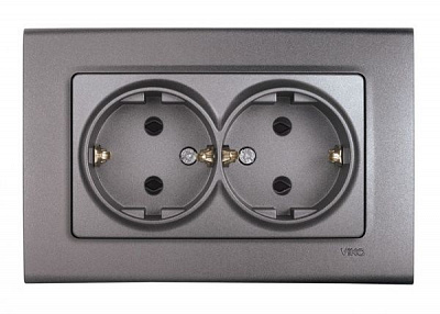 Розетка двойная с заземлением Viko Linnera Life без шторок без крышки серый гранит