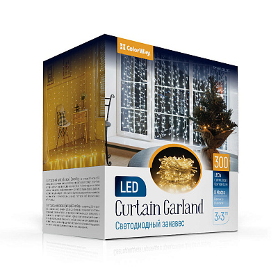 Гирлянда светодиодная ColorWay штора (занавес) 3x3м 300LED 220В теплый цвет 300xCW-GW-300L33V