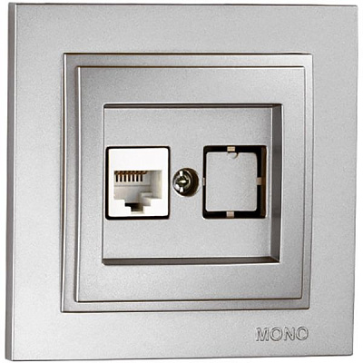 Розетка компьютерная с заземлением Mono Despina без шторок без крышки серебристый 102-212105-125