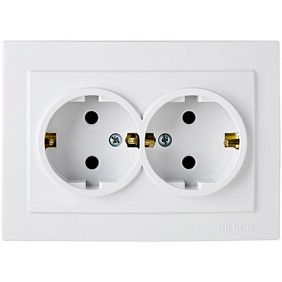 Розетка подвійна із заземленням Nilson Touran без шторок білий 24111025