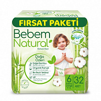 Подгузники BEBEM Natural 6 15+ кг 32 шт.