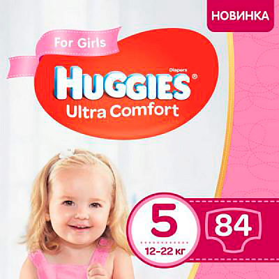 Подгузники Huggies Ultra Comfort 5 12-22 кг 84 шт. для девочки