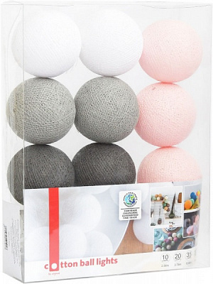 Електрогірлянда Котонові кульки pink grey світлодіодна (LED) 10 ламп