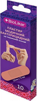Пластырь BioLikar медицинский бактерицидный на тканевой основе 19x72 мм стерильные 10 шт.