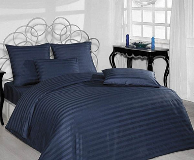 Комплект постільної білизни сімейний страйп-сатин синій