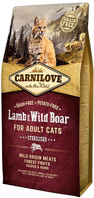 Корм Carnilove cухий для стерилізованих котів Cat Lamb & Wild Boar Sterilised 6 кг ягня та кабан