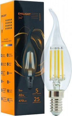 Лампа світлодіодна Emilight FIL CA35 5 Вт E14 3000 К 220 В прозора