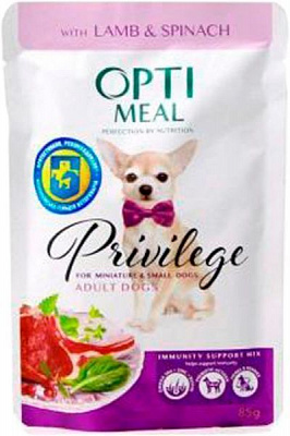 Корм Optimeal Консерва для собак з ягнятиною та шпинатом у соусі, пауч, 85г